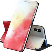 Voor iPhone XR Spanning Aquarel Patroon Huid Voel Magnetische Horizontale Flip PU Lederen Case met Houder (Rood)