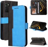 Voor Geschikt voor Xiaomi Redmi 9T/9 Power/Note 9 4G/Poco M3 Zakelijke stiksels-kleur Horizontale Flip PU lederen tas met houder & kaartsleuven & fotolijst (blauw)