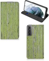 Telefoon Hoesje Geschikt voor Samsung Galaxy S21 FE Wallet Case Green Wood