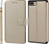 Effen textuur horizontale flip PU lederen tas met houder & kaartsleuven & fotolijst & portemonnee & riem voor iPhone 7 Plus/8 Plus (Goud)