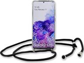 Samsung S20 Plus Hoesje met Koord transparant silicone case - Galaxy S20 Plus Koord hoesje draagkoord TPU backcover - Zwart