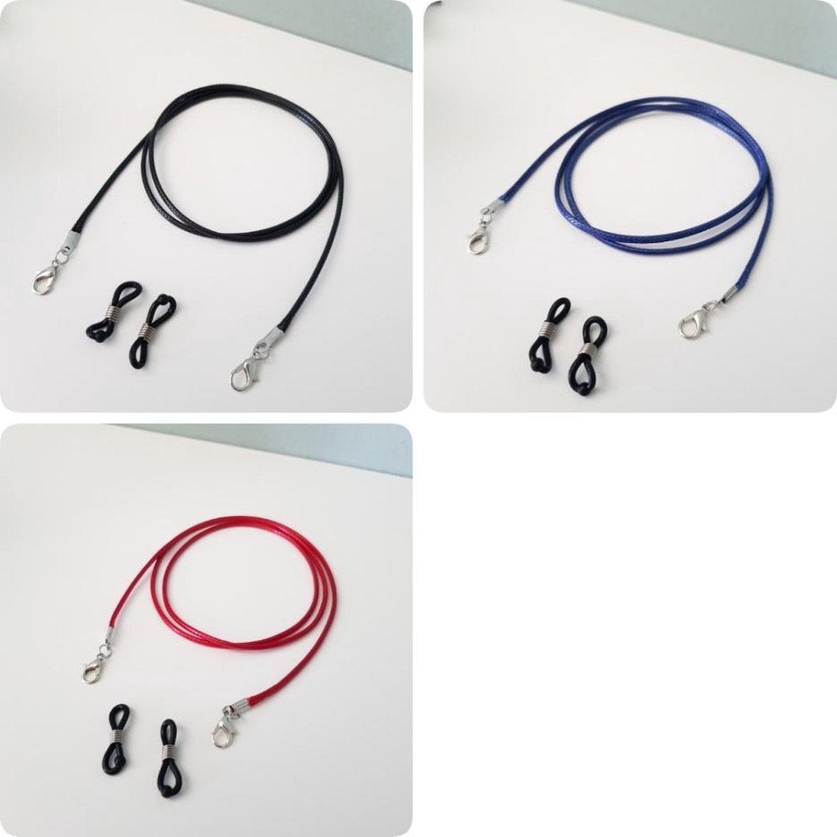 Zonne- Brillenkoord- Mondkapje koord touw- Ketting koord voor mannen, vrouwen-- 3 stuks koord 70 cm rood, blauw, zwart