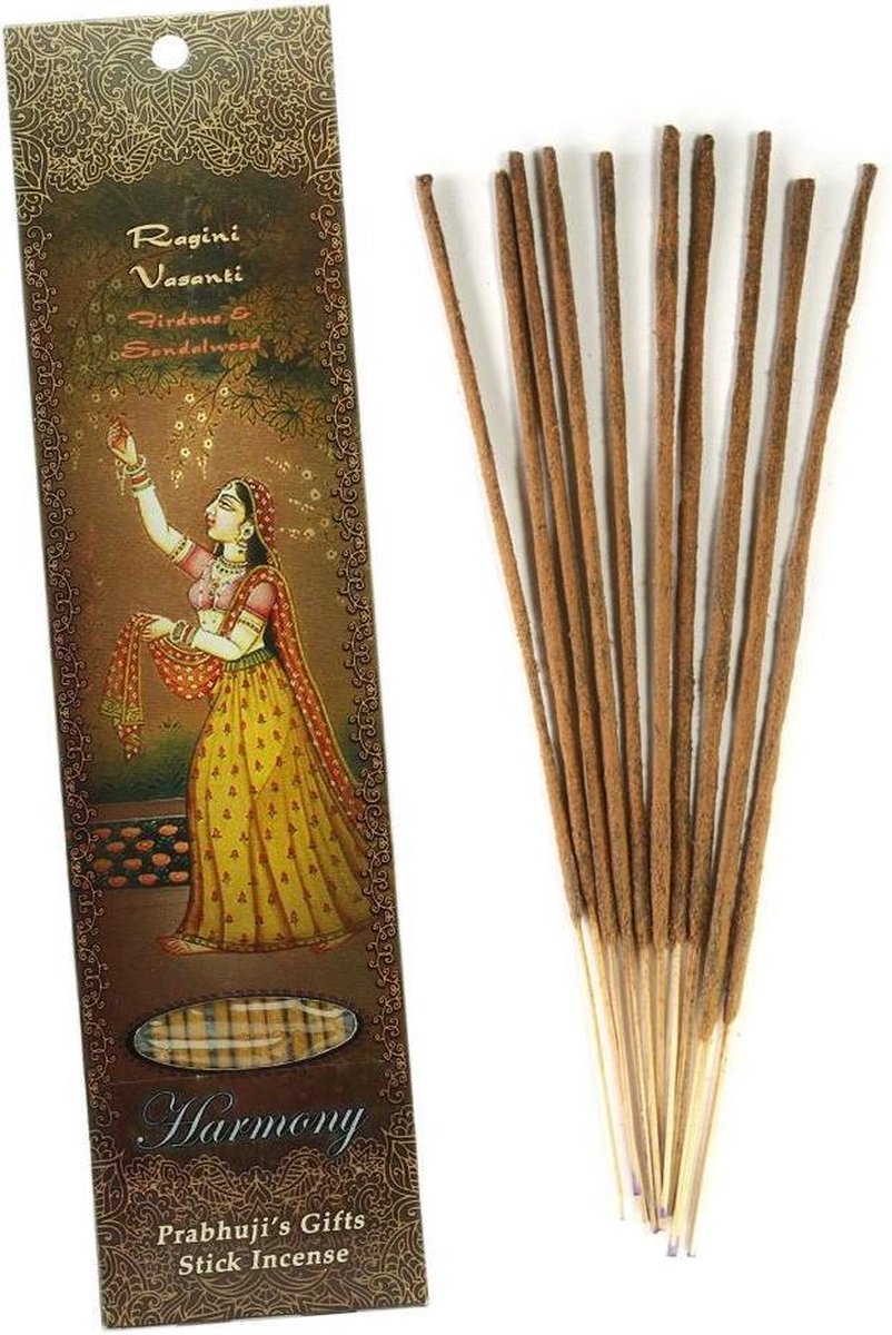 Prabhuji's Gifts Wierooksticks, handgerold, 'Ragini Vasanti' met firdous en sandelhout (Harmonie), 20 sticks Bruin