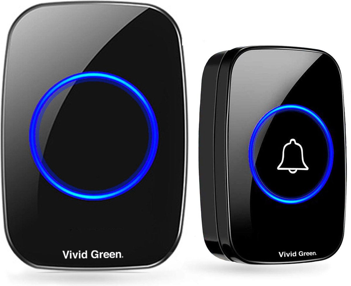 Vivid Green Draadloze Deurbel - Draadloos - Deur Bel - Deurbellen - Wireless doorbell - IP44 Waterdicht -Met ontvanger - Zwart - Vivid Green