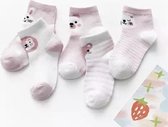 5 paar New born Baby sokken - set babysokjes - 0-6 maanden - roze babysokken - multipack - dierensokken - beestenboel