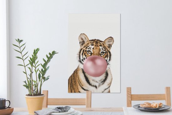 Toile peinture enfants - Tigre - Animaux - Bubble gum - Garçon - Fille - Enfant - Décoration murale filles - Décoration murale garçons - 40x60 cm