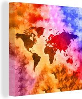Canvas Wereldkaart - 90x90 - Wanddecoratie Wereldkaart - Kleuren - Rook