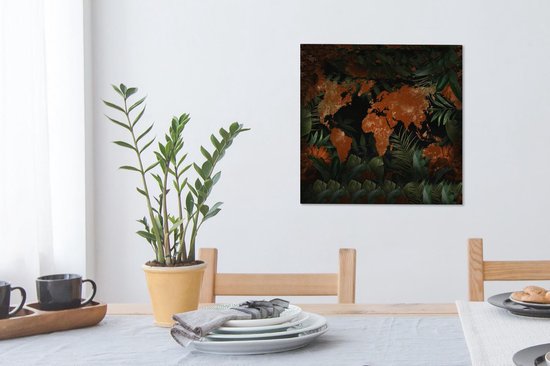Canvas schilderij 50x50 cm - Wanddecoratie Wereldkaart - Goud - Rood - Muurdecoratie woonkamer - Slaapkamer decoratie - Kamer accessoires - Schilderijen op canvas