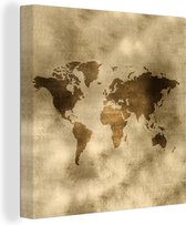 Canvas Wereldkaart - 50x50 - Wanddecoratie Wereldkaart - Papyrus - Antiek