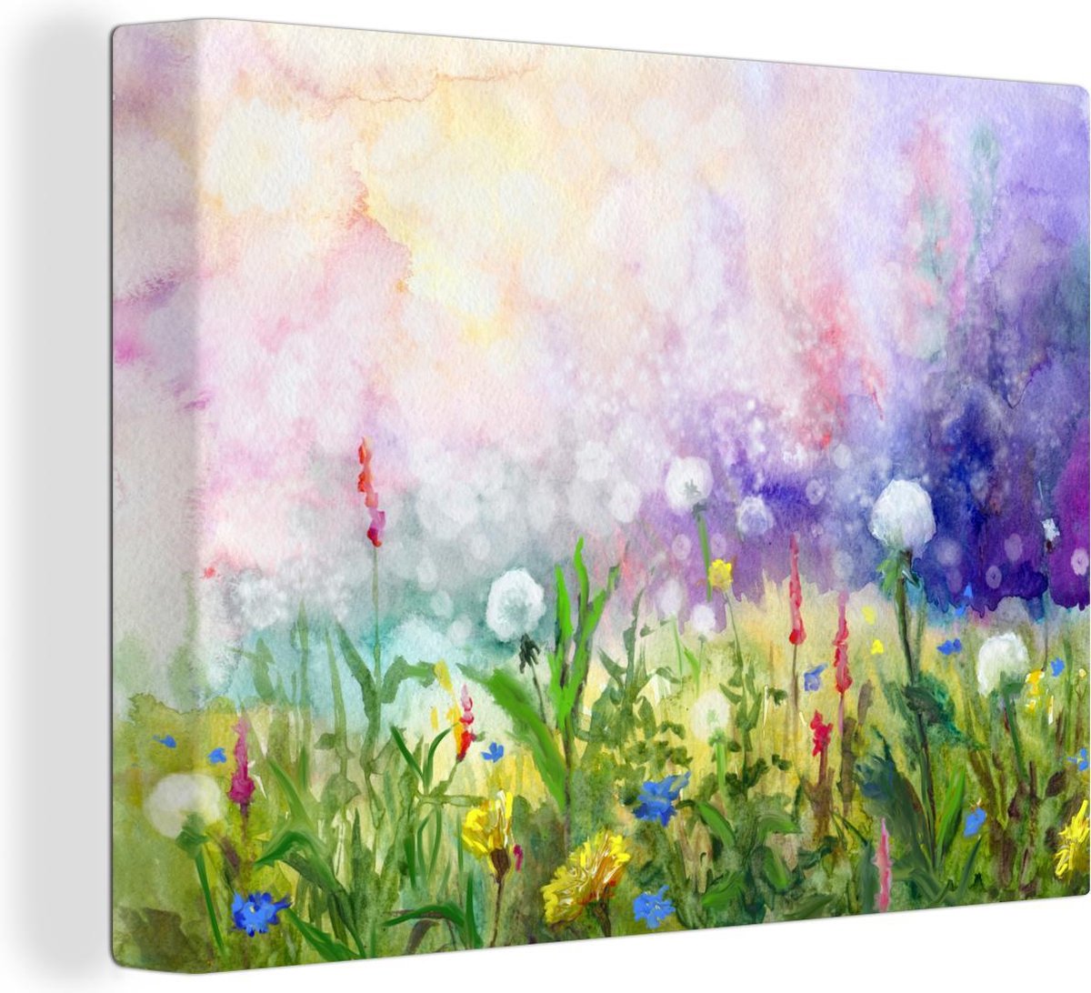 Canvas Schilderij Lente - Bloemen - Waterverf - 120x90 cm - Wanddecoratie