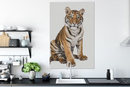 Canvas Jongens - Tijger - Dieren - Wit - Jongetje - Jongens - Kids - Kinder decoratie - Canvas kinderkamer - 90x140 cm