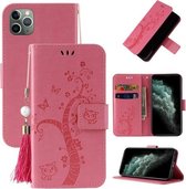 Reliëf Lucky Tree Horizontale Flip Leren Case met Houder & Kaartsleuf & Portemonnee & Lanyard Voor iPhone 11 Pro Max (roze)