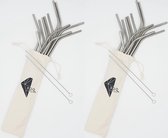 24 Herbruikbare Rietjes – gebogen – 21,5 cm – incl. 4 borsteltjes en 2 linnenzakjes - Duurzaam en Milieuvriendelijk – Metalen Rietjes – Zilver RVS – Metal Straws