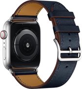 Apple Watch 42/44MM Leren Bandje - Leer - Horloge Bandje - Polsband - Kunstleer - Apple Watch 1 / 2 / 3 / 4 / 5 / 6 / SE - Donkerblauw