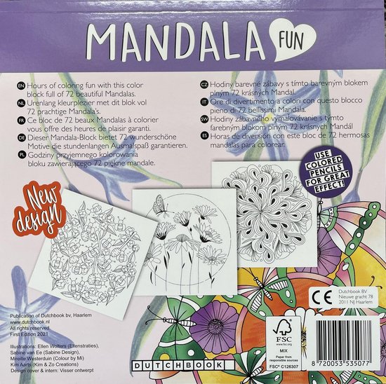 Livre de coloriage Mandala pour adultes avec 72 pages à colorier