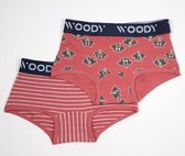 Woody boxer meisjes - wasbeer - rood - duopack - 212-1-SHD-Z/068 - maat 152