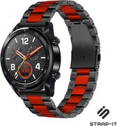 Stalen Smartwatch bandje - Geschikt voor  Huawei Watch GT / GT2 stalen band - zwart/rood - 42mm - Strap-it Horlogeband / Polsband / Armband