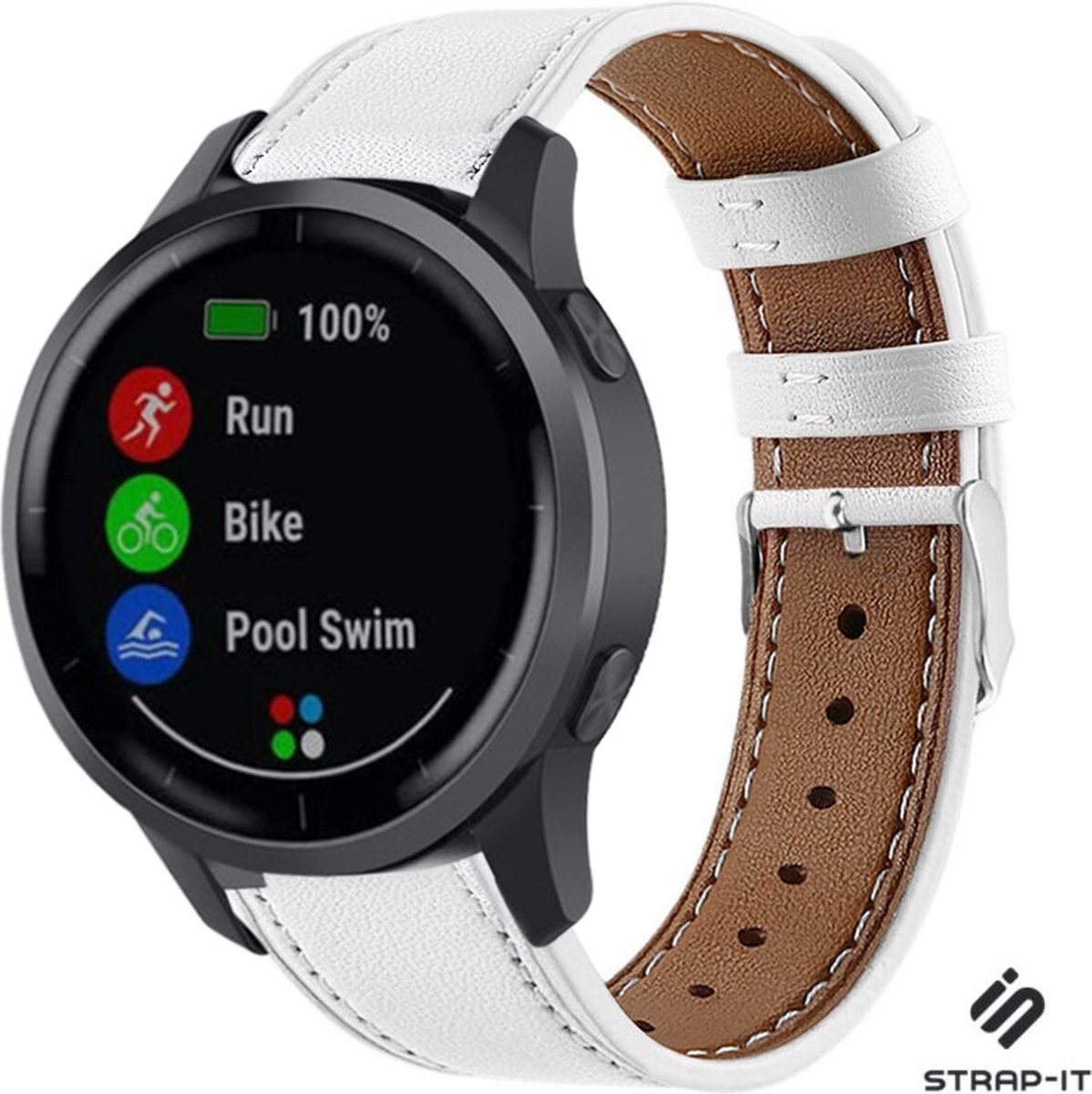 Strap-it Leren smartwatch bandje - geschikt voor Garmin Vivoactive 4 45mm / Garmin Venu 2 - wit