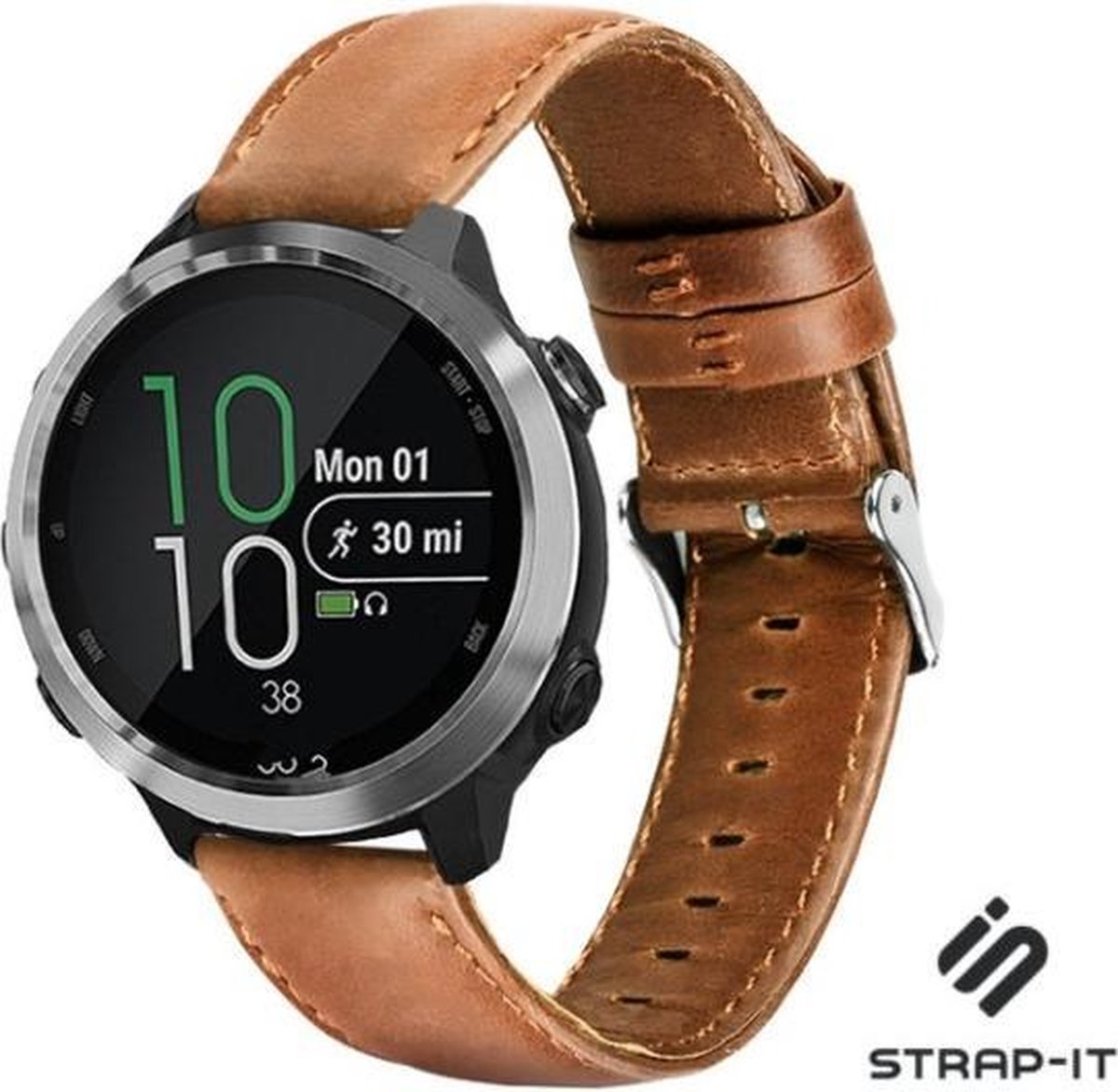 Leren smartwatch bandje - geschikt voor Garmin Vivoactive 4 45mm / Garmin Venu 2 - bruin