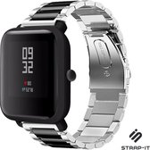 Stalen Smartwatch bandje - Geschikt voor  Xiaomi Amazfit Bip stalen band - zilver/zwart - Strap-it Horlogeband / Polsband / Armband