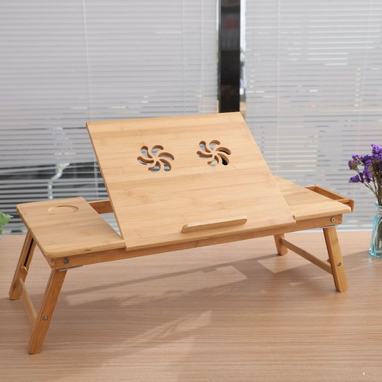 ybaymy Computertafel laptoptafel met wieltjes, in hoogte verstelbaar
