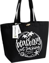 Strandtas - juf - beaching not teaching - cadeau - strand - opbergen - schoudertas - shoppen - shoppingbag