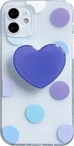 Colorfu Dot Pattern TPU Straight Edge schokbestendig hoesje met harthouder voor iPhone 11 Pro (blauw)