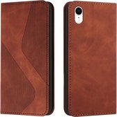 Skin Feel Magnetisch S-type Effen Kleur Horizontale Flip Leren Case met Houder & Kaartsleuf & Portemonnee Voor iPhone XR (Bruin)