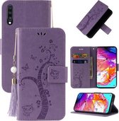 Voor Samsung Galaxy A70/A70s Reliëf Lucky Tree Horizontale Flip Lederen Case met Houder & Kaartsleuf & Portemonnee & Lanyard (Paars)