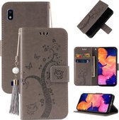 Voor Samsung Galaxy A10/M10 Reliëf Lucky Tree Horizontale Flip Lederen Case met Houder & Kaartsleuf & Portemonnee & Lanyard (Grijs)