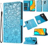 Voor Xiaomi Redmi 9 Skin Feel Reliëf Zonnebloem Horizontale Flip Lederen Case met Houder & Kaartsleuven & Portemonnee & Lanyard (Blauw)