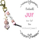 Sleutelhanger JUF | zeester | roze | liefste juf | topjuf | bloem | afscheid juf | einde schooljaar