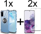 Samsung Galaxy S20 hoesje Kickstand Ring shock proof case transparant magneet - Full Cover - 2x samsung s20 screenprotector