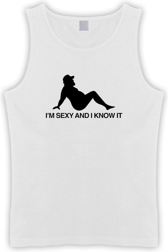 Witte Tanktop met  " I'M Sexy and i Know It " print Zwart size XL