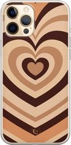 Hoesje geschikt voor iPhone 12 - Hart bruin - Soft Case - TPU - Print - Bruin - ELLECHIQ