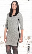Dames jurk , 3/4 mouw , ronde hals , katoen/polyester , grijs , Maat L