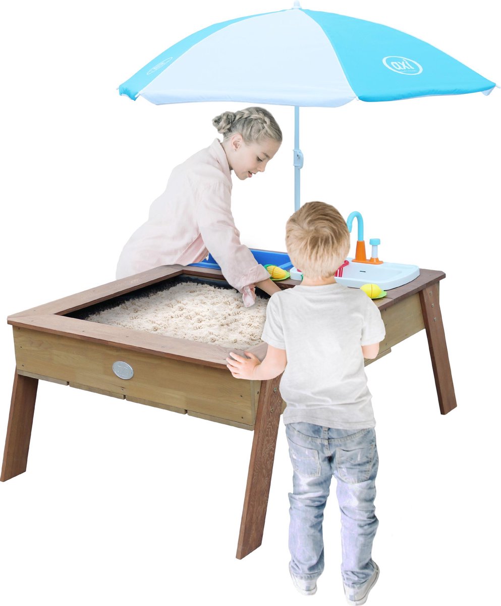 AXI Linda Zand & Water Tafel met Speelkeuken wastafel Bruin - Parasol Blauw/wit — afbeelding 5