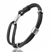 Schorpioen / Scorpio - Leren Armband met Sterrenbeeld Hanger - Zwart Leer - Staal - Astrologie - Armbanden - Cadeau voor Man - Mannen Cadeautjes