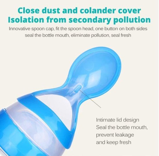 Baby Knijpfles - Baby knijpfles met lepel - 90ml - Blauw - Feeding spoon - Flesje met lepel - Knijpfles - Silicone - Baby fles met zuignap van $ — afbeelding 2