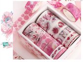 Vrolijke Roze Liefde Washi Tape Pakket Doos | Verschillende Washi Tapes | Roze Bloemen Hartjes Letters Alfabet Cirkels Patronen Veren Planten Washi Tape | Masking Tape | Bullet Jou