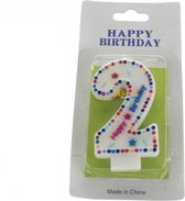 Taartkaars - cijfer 2 - Happy Birthday - Verjaardag kaars