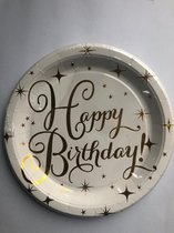 Kartonnen Bordjes happy birthday 18 cm 8 st - Wegwerp borden - Feest/verjaardag/BBQ borden