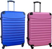 Travelerz kofferset 2 delige ABS groot - met cijferslot - 95 liter - blauw - licht roze