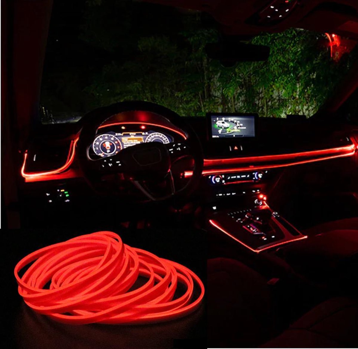 LED strip -- EL Wire -- 5 Meter -- Auto interieur verlichting -- Rood -- Sigaret Aansluiting
