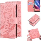 Voor Xiaomi Redmi K40 / K40 Pro / Poco F3 Tijger Embossing Patroon Horizontale Flip Leren Case met Houder & Kaartsleuven & Portemonnee (Roze)