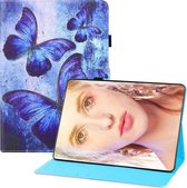 Voor Amazon Kindle Paperwhite 4/3/2/1 Gekleurde tekening Horizontale flip PU lederen tas met houder & kaartsleuven & portemonnee & slaap- / wekfunctie (blauwe vlinders)