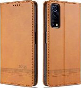 Voor vivo Y72 5G AZNS Magnetische Kalfsstructuur Horizontale Flip Leren Case met Kaartsleuven & Houder & Portemonnee (Lichtbruin)
