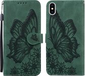 Retro Skin Feel Butterflies Embossing Horizontale Flip Leather Case met houder & kaartsleuven & portemonnee voor iPhone X / XS (groen)