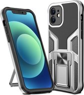 Armor 2 in 1 PC + TPU magnetische schokbestendige behuizing met opvouwbare houder voor iPhone 12 (zilver)