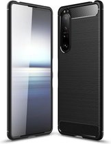 Voor Sony Xperia 1 III Brushed Texture Carbon Fiber TPU Case (Zwart)